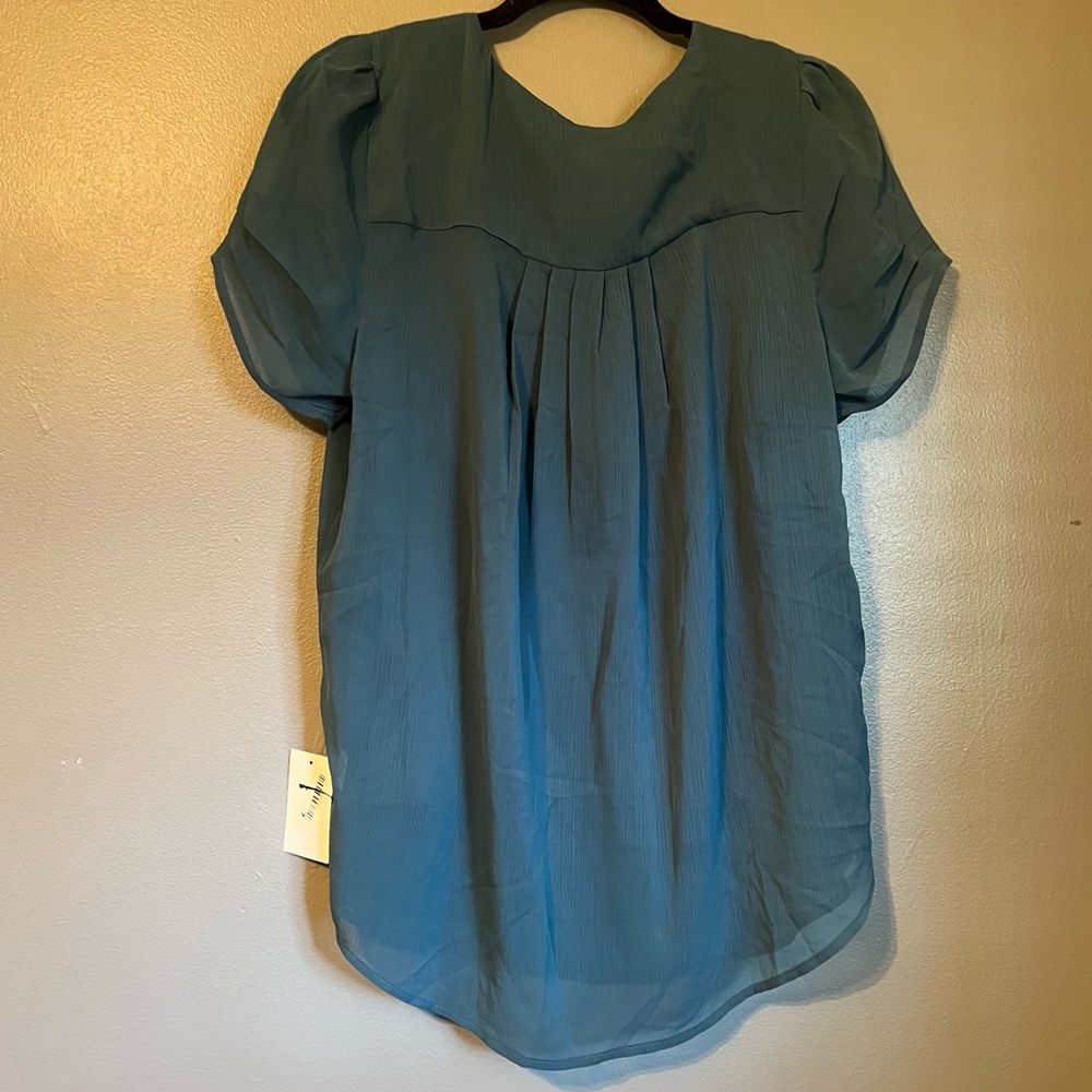 NWT DR2 Sz Large Women’s Teal Blue Short Sleeve Blouse & Tank Top Shirt Ret $58! - Picture 13 of 14